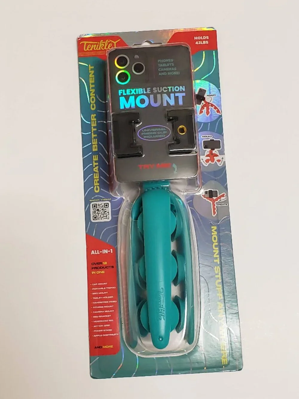 NWT Tenikle PRO Flexible Suction Mount Phone Tripod Car Camera Holder Teal